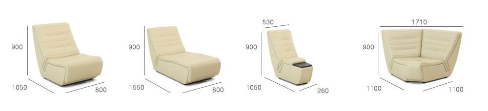 3D-иллюстрации модулей дивана для домашнего кинотеатра Диана для сайта